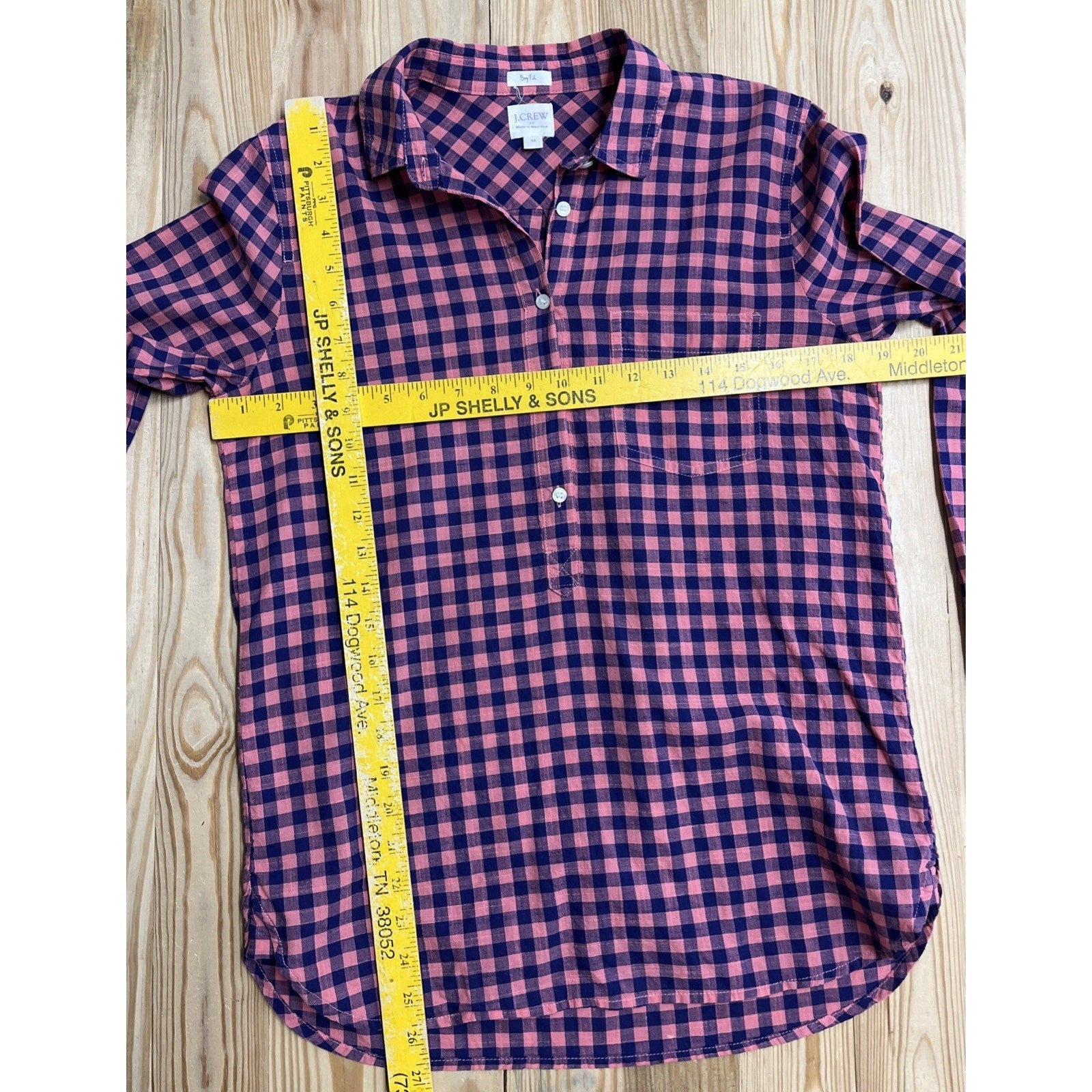 J. Crew Boy Fit Perfect Shirt Flannel Button Up Down Pink Blue Plaid sz XS