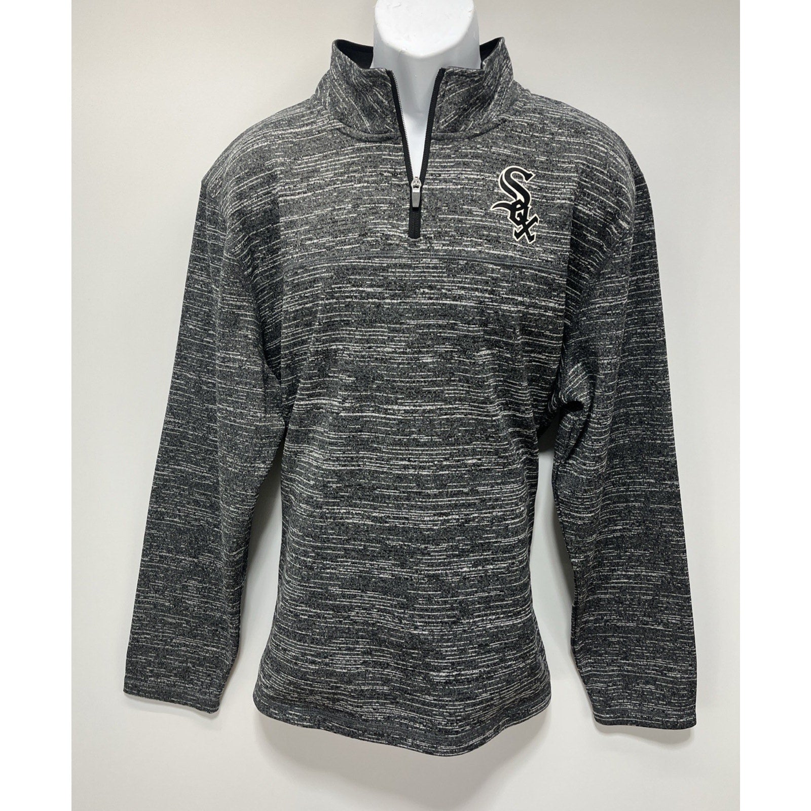Chicago White Sox Mens Majestic 1/4 Zip Longsleeve Fleece Grey Shirt Size XL EUC