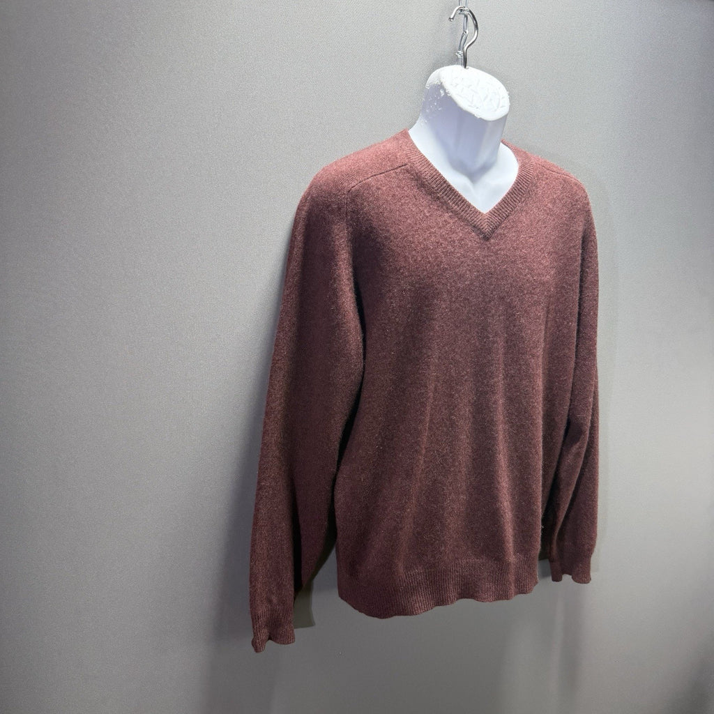 Woods & Gray Mens M 100% Cashmere V Neck Sweater Burgundy Maroon Quiet Luxury