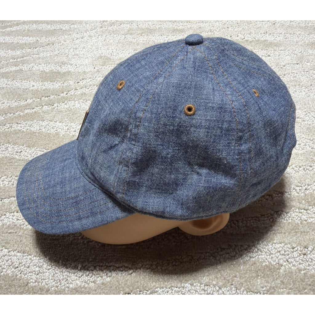 Carhartt Denim Dad Hat Cap Blue Adjustable Leather Logo Patch 100% Cotton