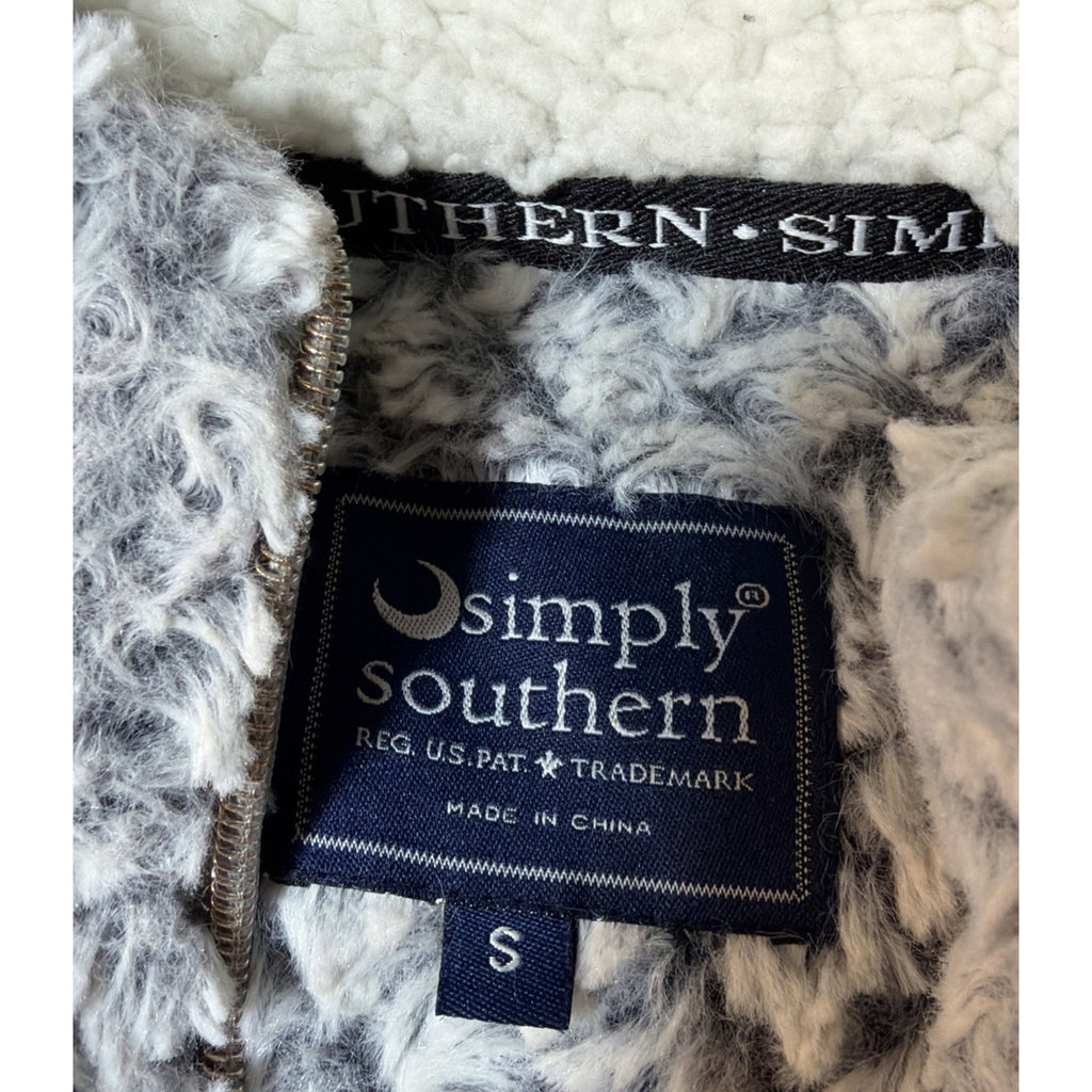 Women's Simply Southern White Gray Diamond Sherpa 1/4 Zip Pullover Fleece Size S