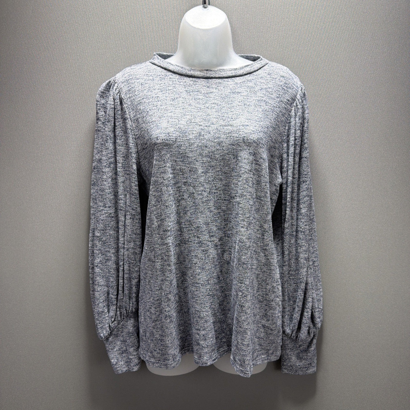 ANN TAYLOR LOFT Medium Long Puffy Sleeve Shirt Navy Heather