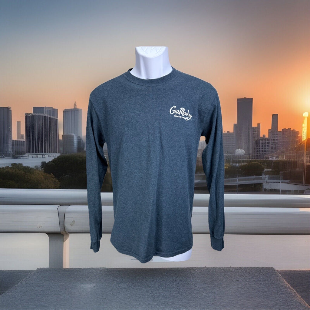 Gas Monkey Garage Long Sleeve Men's Blue T-Shirt Crew Neck Back Logo Small