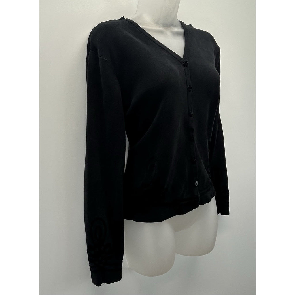 Women's TALBOTS Black 78% Silk Embroidered Long Sleeve Blouse Size Large.