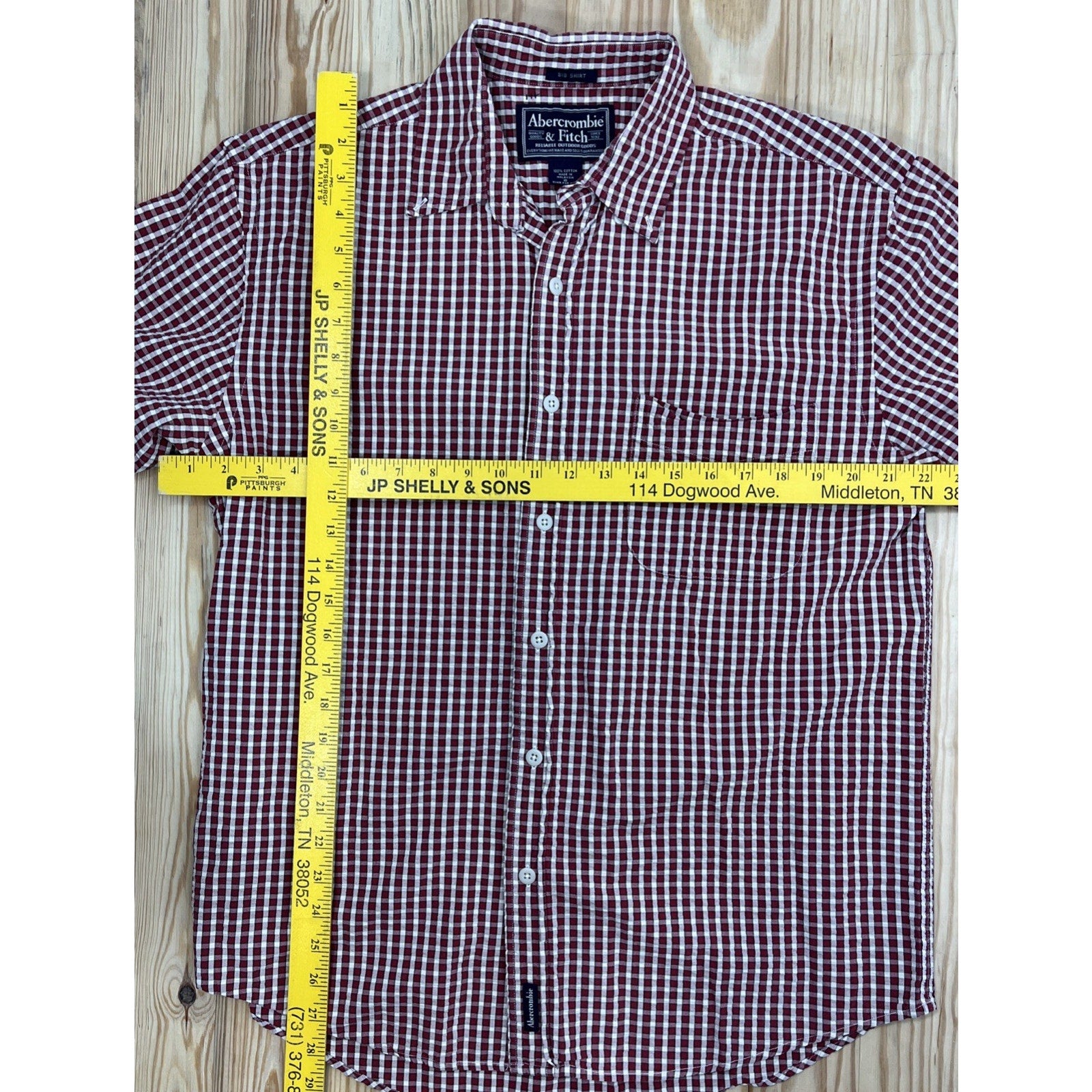 ABERCROMBIE & FITCH BIG SHIRT SHORT SLEEVE PLAID BUTTON DOWN SHIRT MENS S