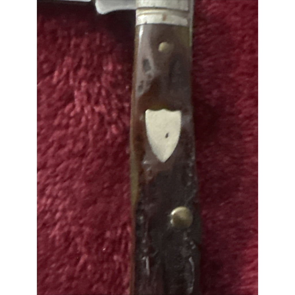 Vintage Schrade Walden NY USA 2 Blade Jack Pocket Knife Brown Jigged Handle