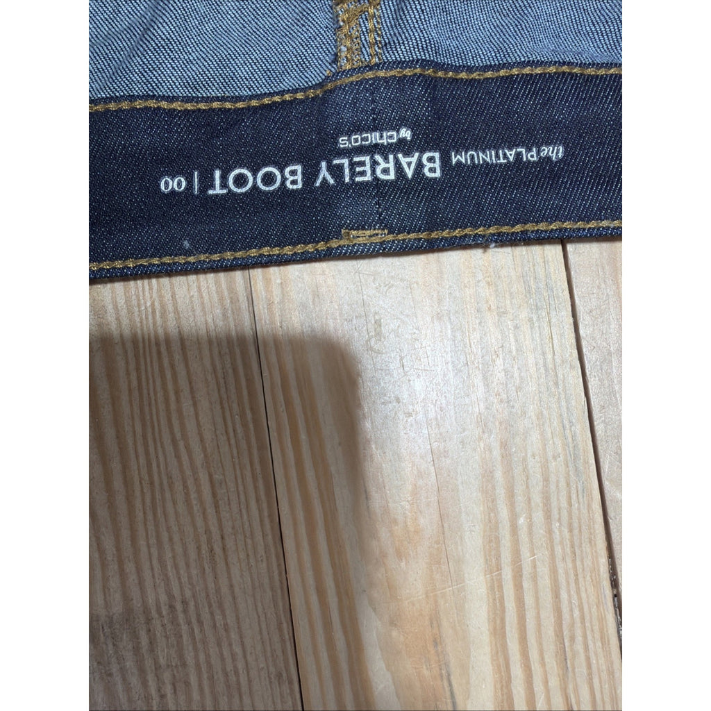 Chico's The Platinum Size 00 Barely Boot Dark Stretch Denim Jeans 29x30 EUC