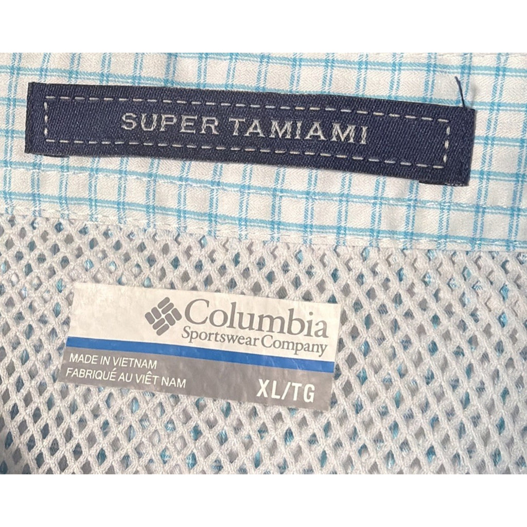 Columbia Mens XL PFG Super Tamiami S. Sleeve White Blue Plaid Button Shirt NWT
