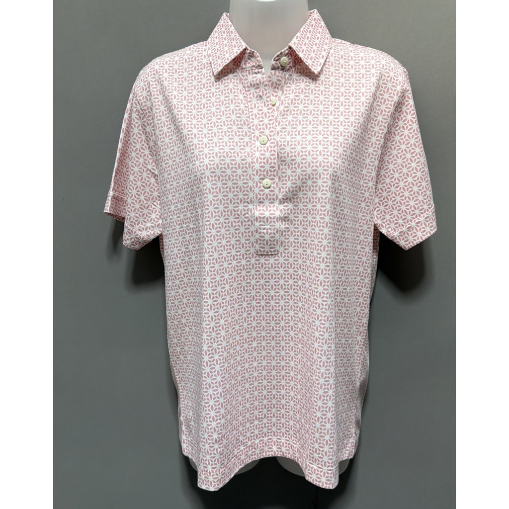 Leon Levin Women's Medium Polo Shirt Short Sleeve Pink And White Pattern Golf