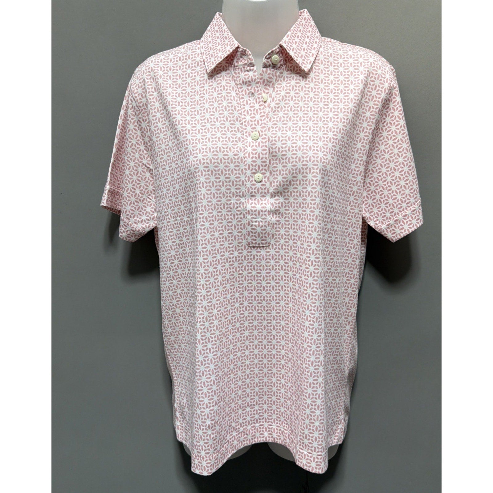 Leon Levin Women's Medium Polo Shirt Short Sleeve Pink And White Pattern Golf