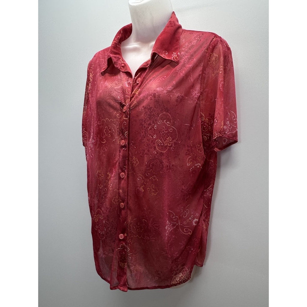 New York City Design Co Women’s Hot Pink Sheer Floral Button Up Size 14/16