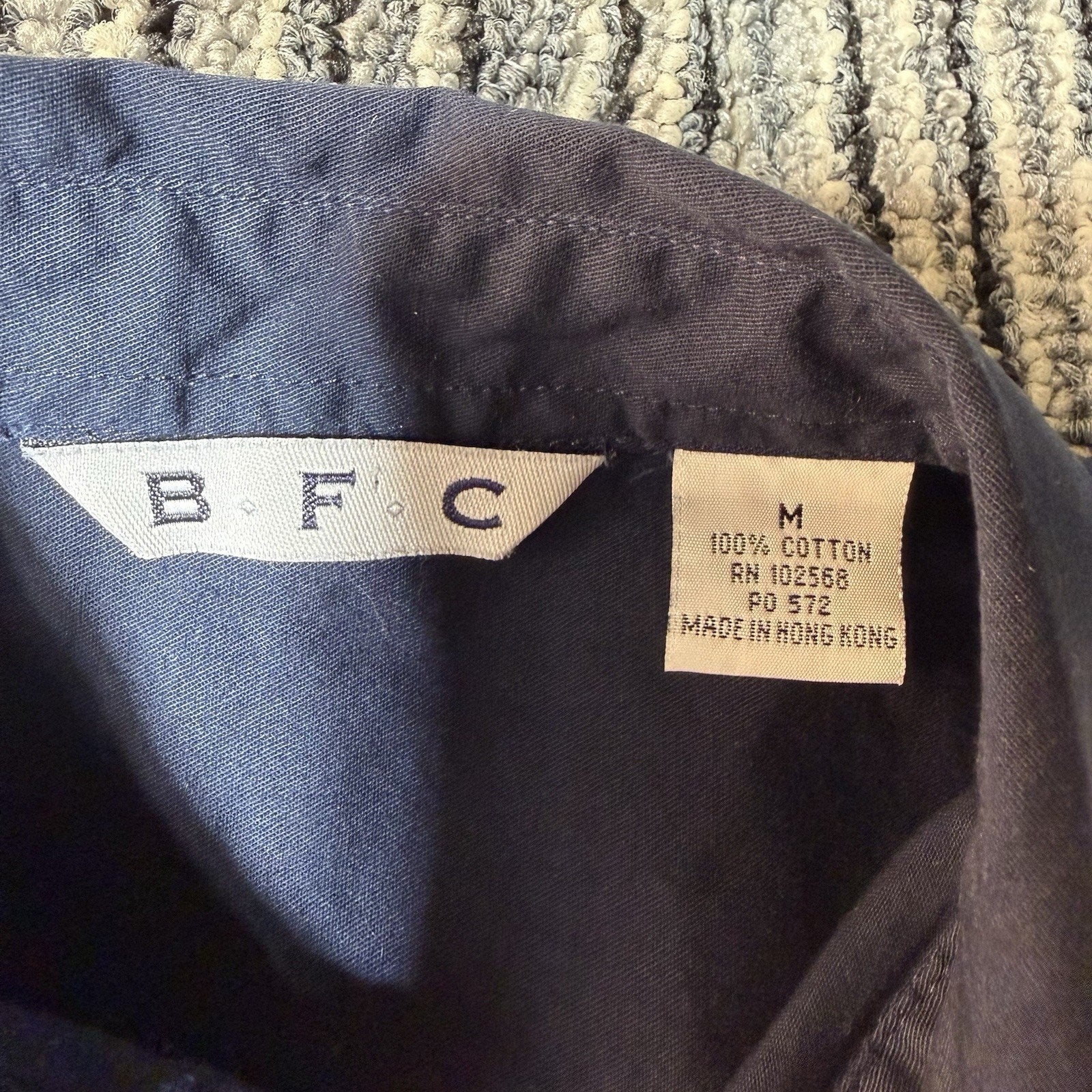 BFC Women’s Medium Navy Blue Short Sleeve Button Up Shirt 100% Cotton Pocket