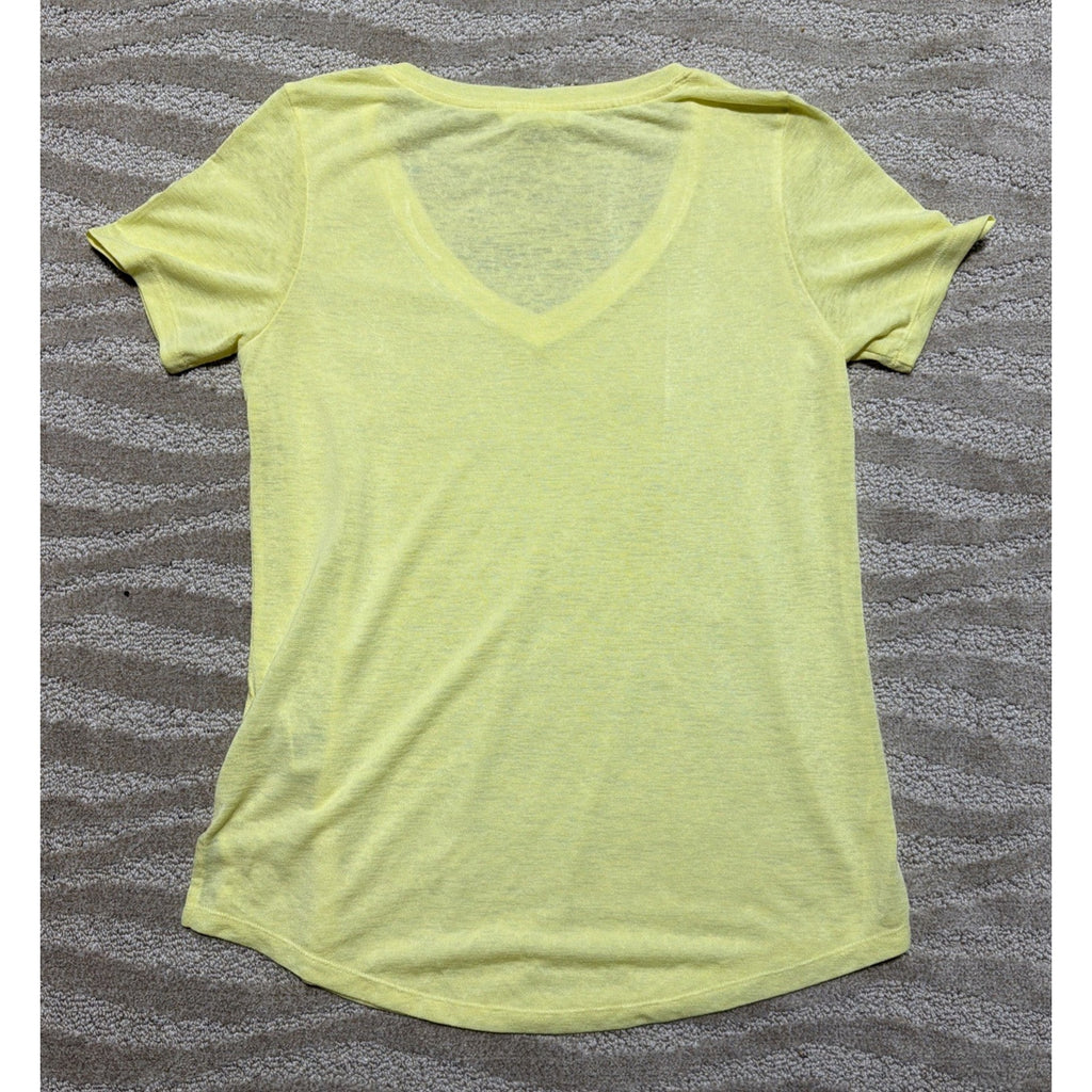 Athleta Breezy Scoop V-Neck Tee T-Shirt S Yellow Soft Short Sleeve Long NWOT