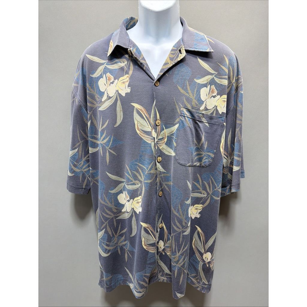 Pussers West Indies Shirt Mens Large Blue Hibiscus Hawaiian Floral Camp Silk