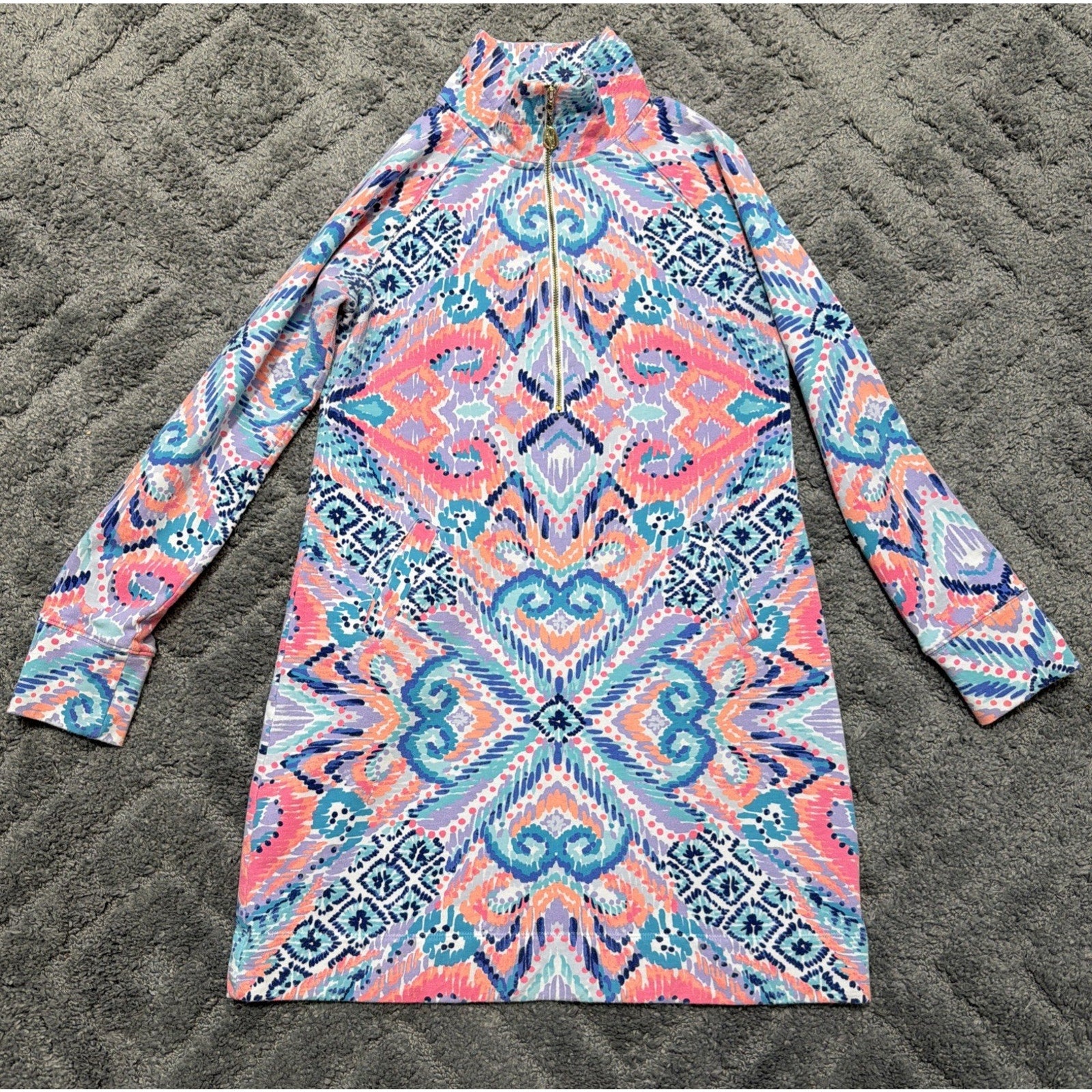 Lilly Pulitzer S Skipper UPf 50 Popover Pink Coral Turquoise Jacket Top