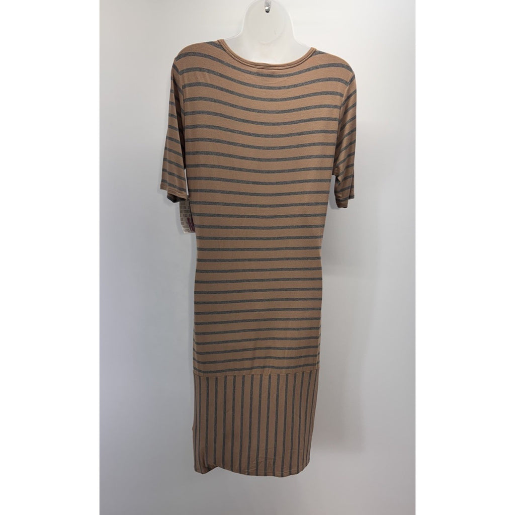 Lularoe Julia Dress Brown Blue Stripes 20's Style Women’s Size Medium NWT