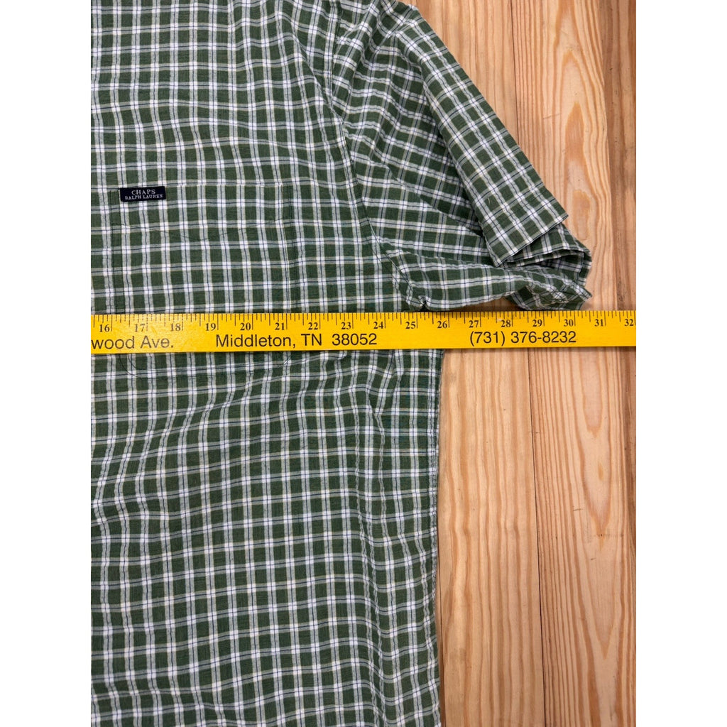 CHAPS Shirt Men's Size XX-Large Green Checks Short Sleeves Casual Button Front