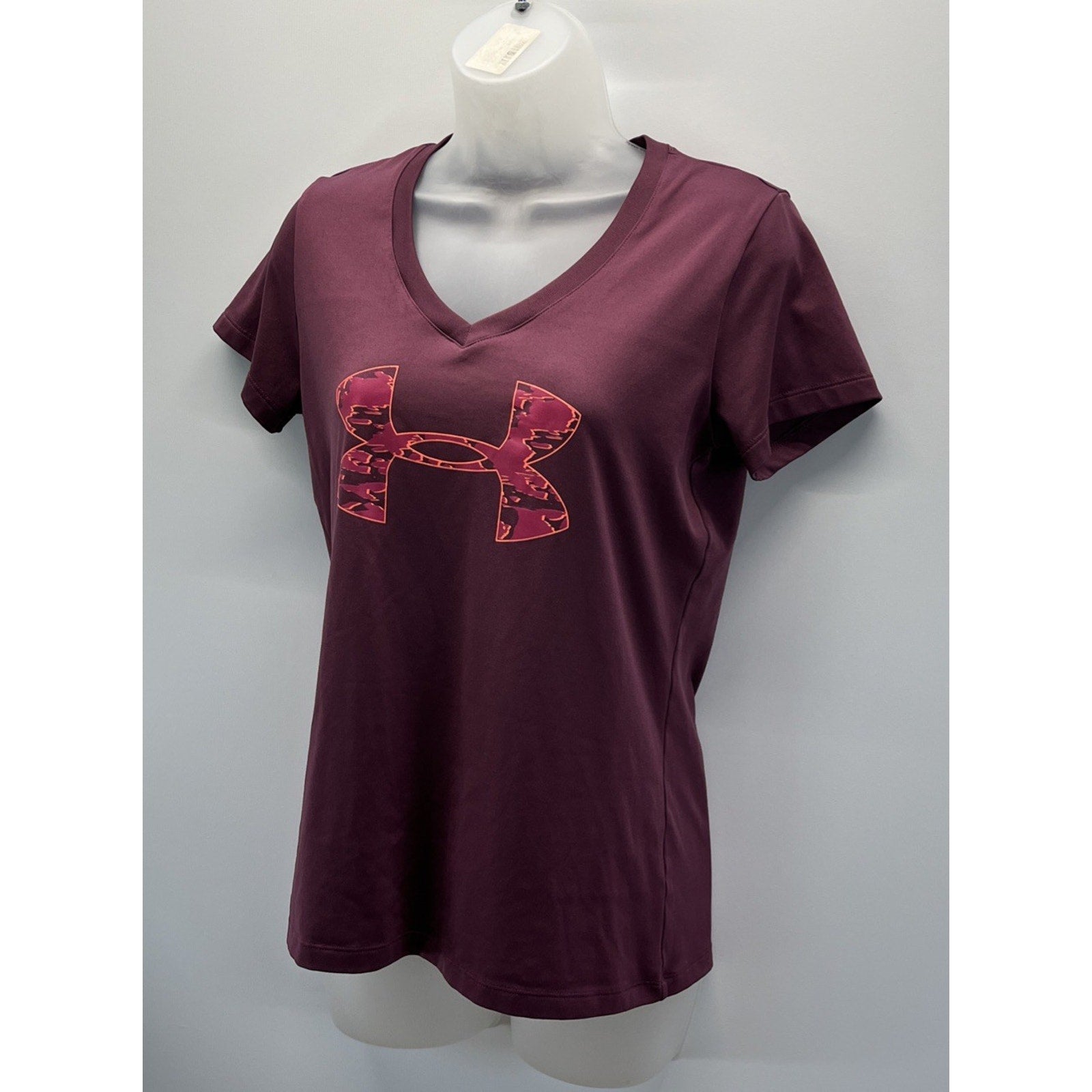 Under Armour Heat Gear Short Sleeve V-Neck Graphic T-Shirt 1344544 Purple Small