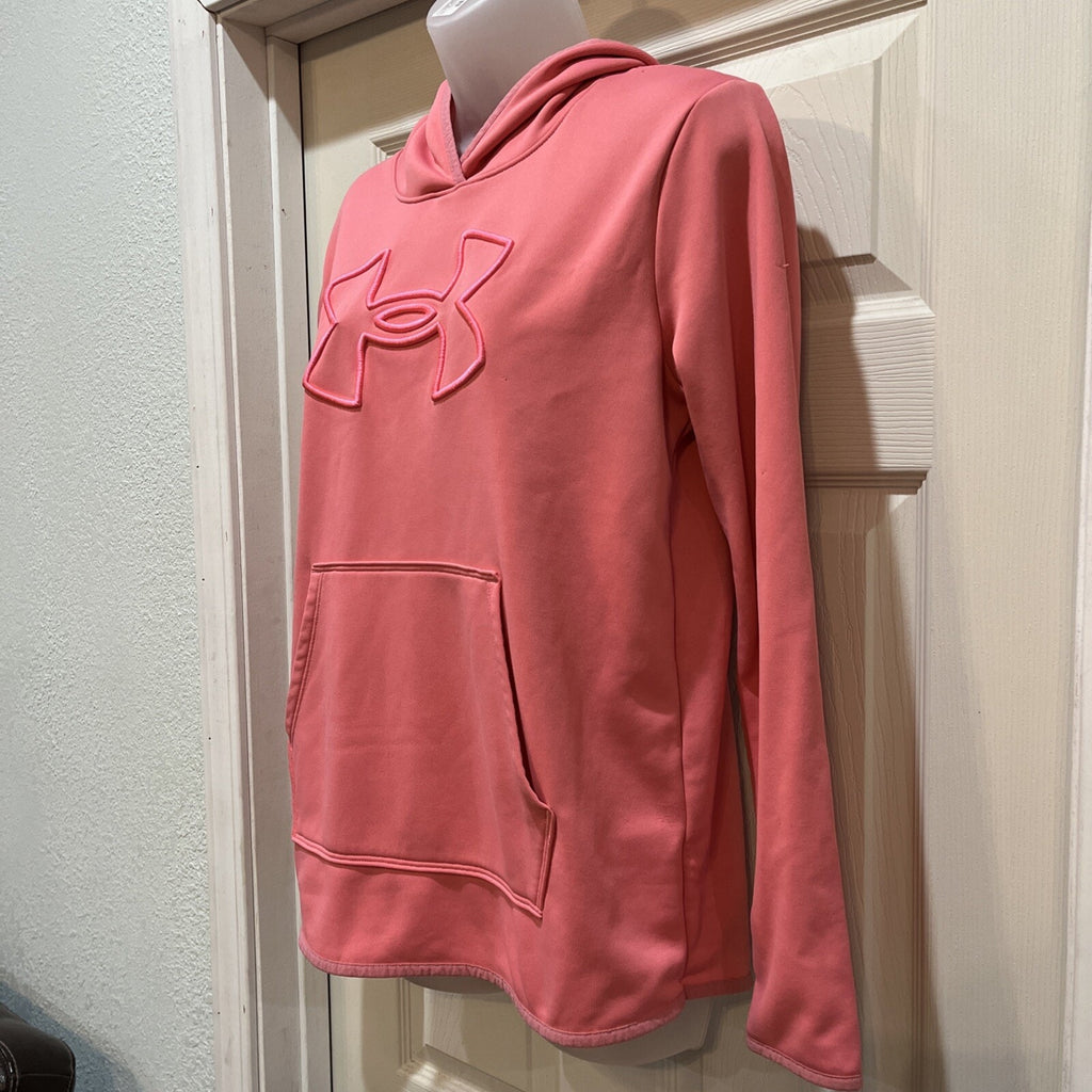 Women’s Size Small Pink/Neon Pink Under Armour Hoodie Raised Logo EUC Pocket