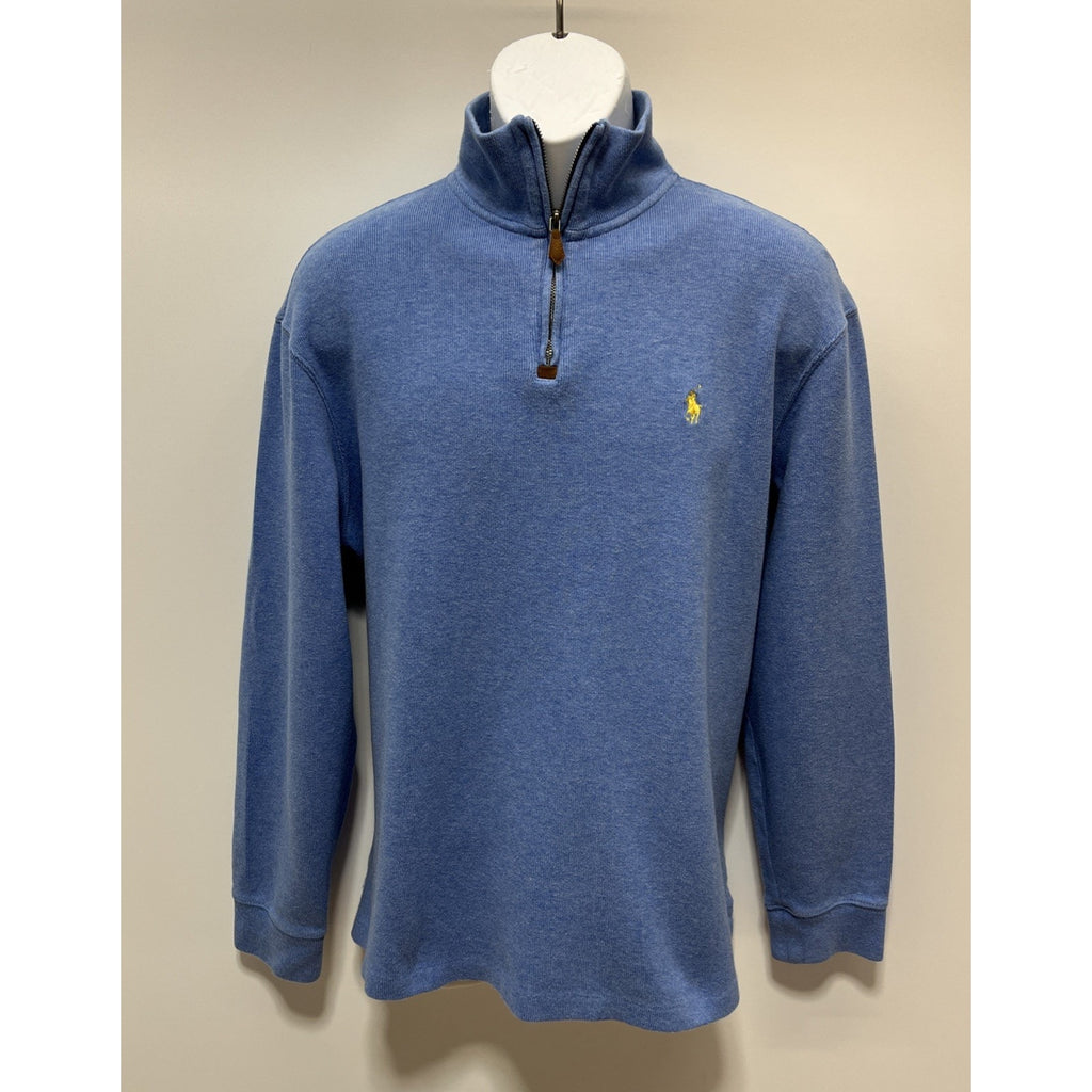 Polo Ralph Lauren Estate Rib 1/4 Zip Cotton Sweater - Mens Large - Blue
