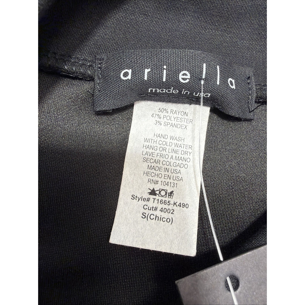 Ariella Top Women’s Black Tie Front Mock Neck Athletic Yoga Running Casual S New