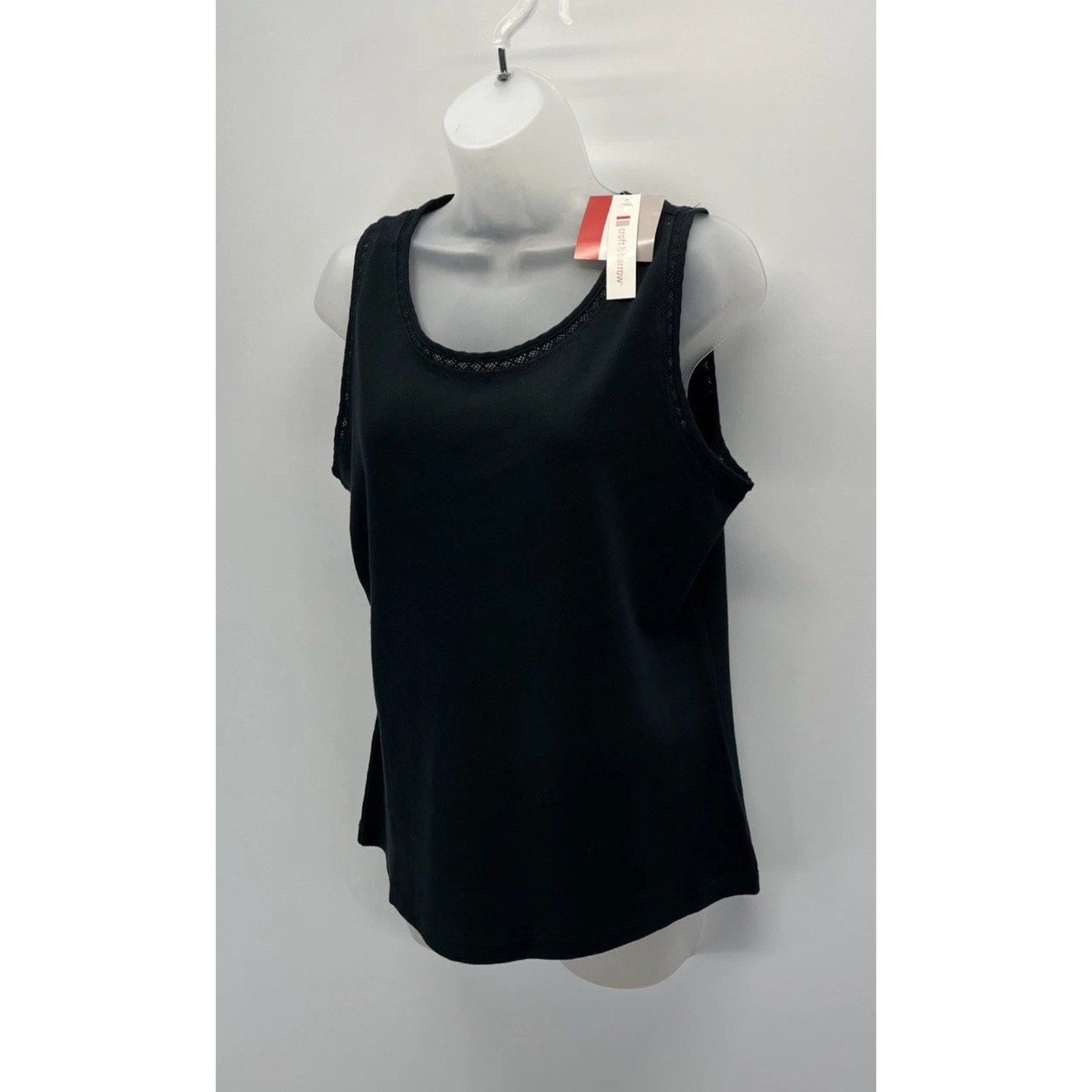 Women’s Black Size L Croft & Barrow Crochet Accent Stretch Sleeveless Tank Top