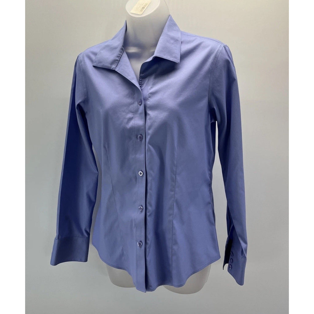 Chico's Light Blue Non-Iron Shirt V Neck Button Roll-up Sleeve Women Size 0