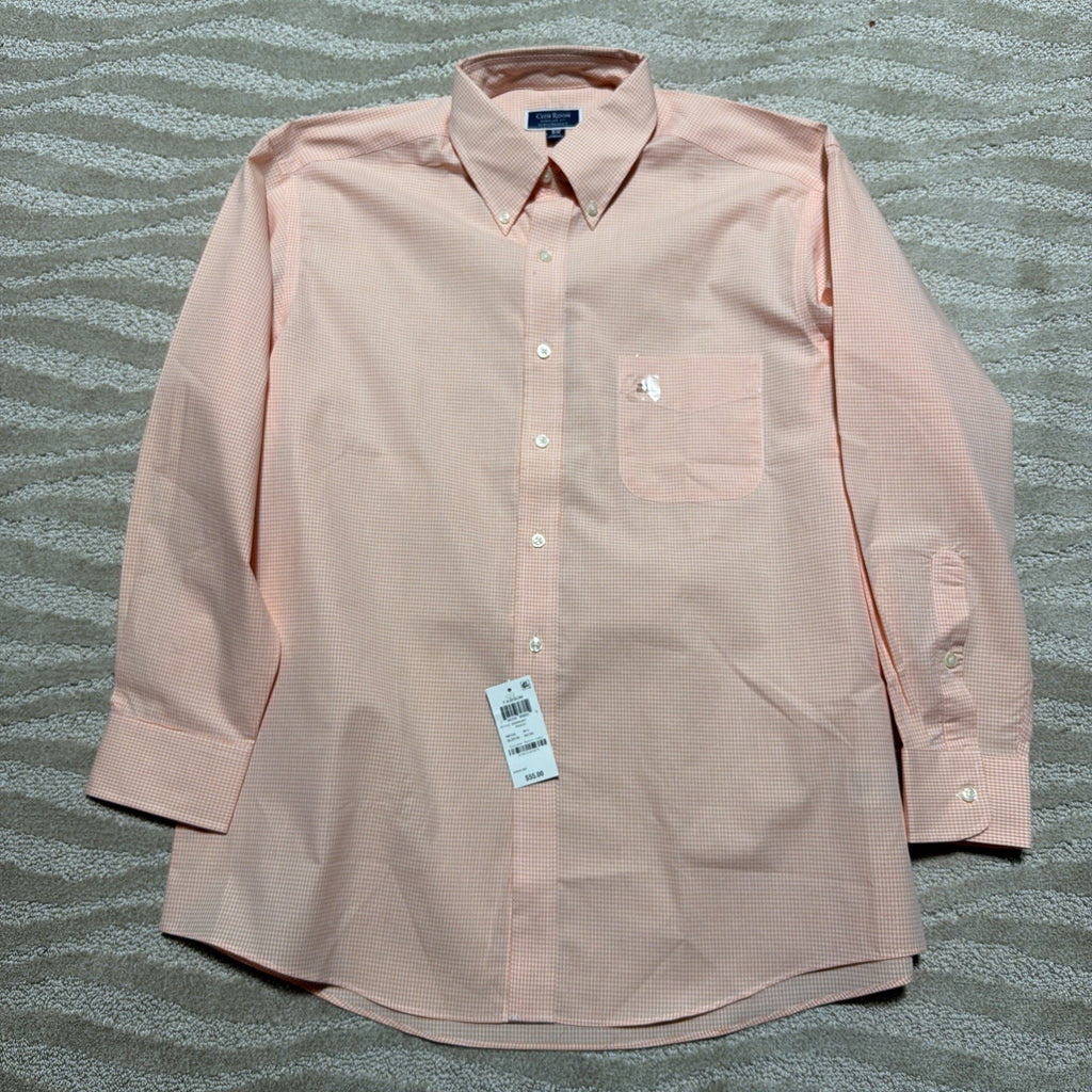 Club Room Men Regular Performance Peach Button Up Shirt Size 16.5 32/33 NWT