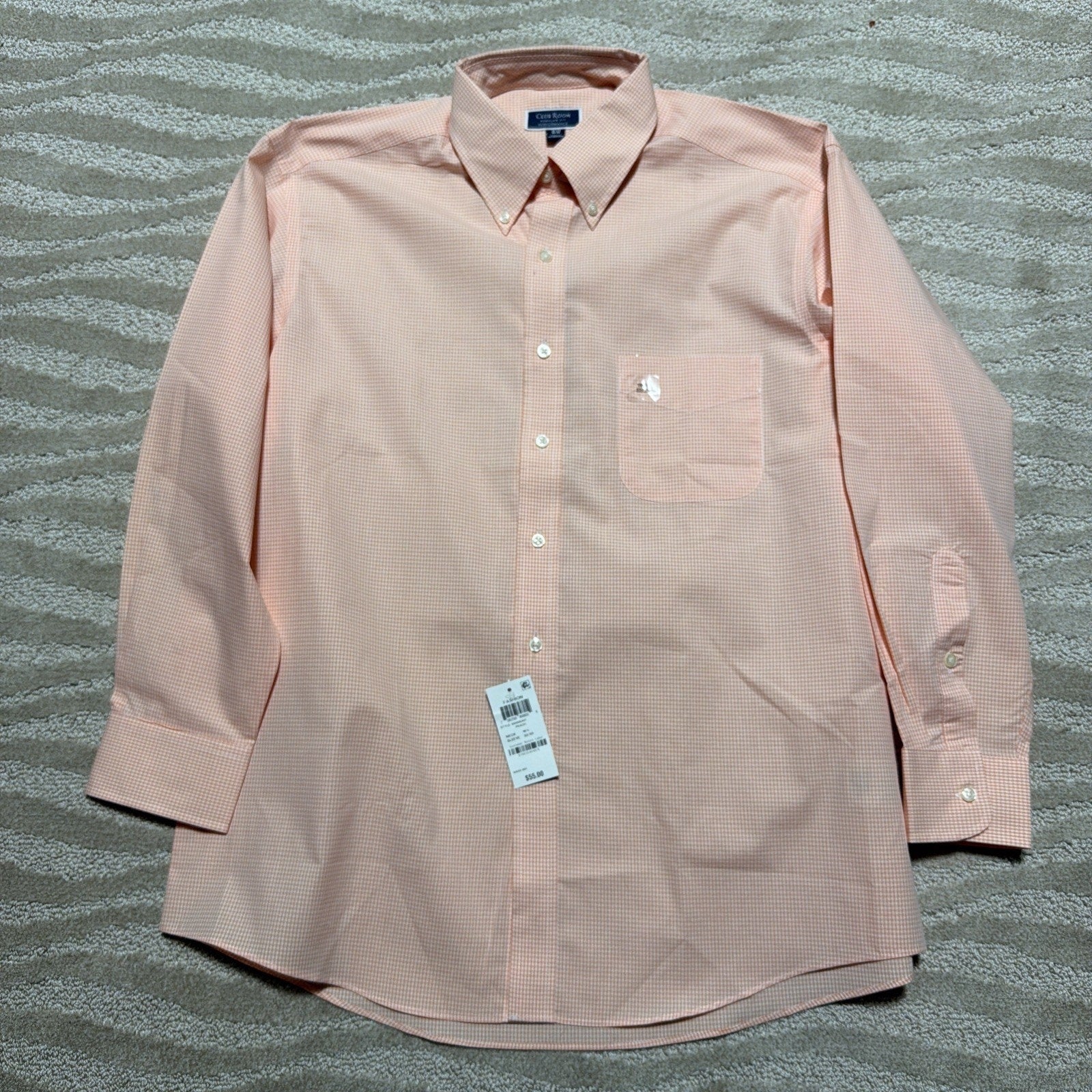 Club Room Men Regular Performance Peach Button Up Shirt Size 16.5 32/33 NWT