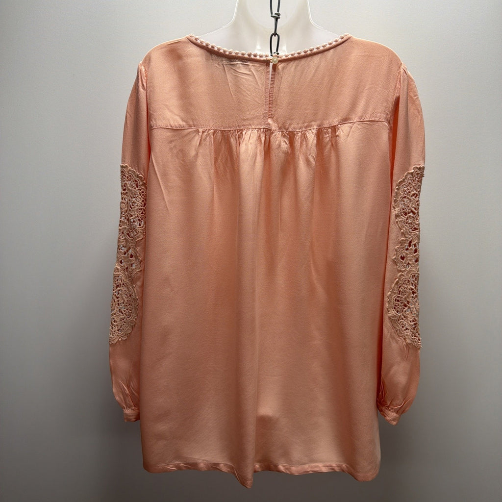 LOFT Peach Boho Lace Inset Top Blouse Large