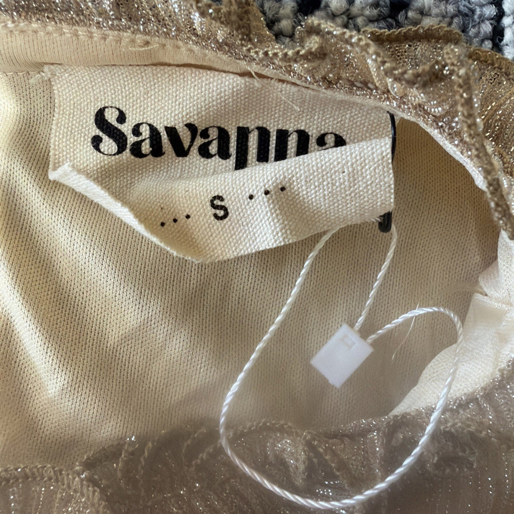Savanna Jane Champagne Gold Metallic Bell Sleeve Boho Top Tired Ruffle Sleeve S