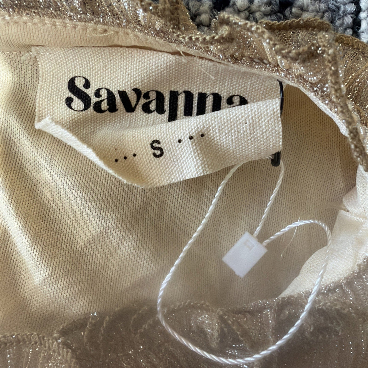 Savanna Jane Champagne Gold Metallic Bell Sleeve Boho Top Tired Ruffle Sleeve S