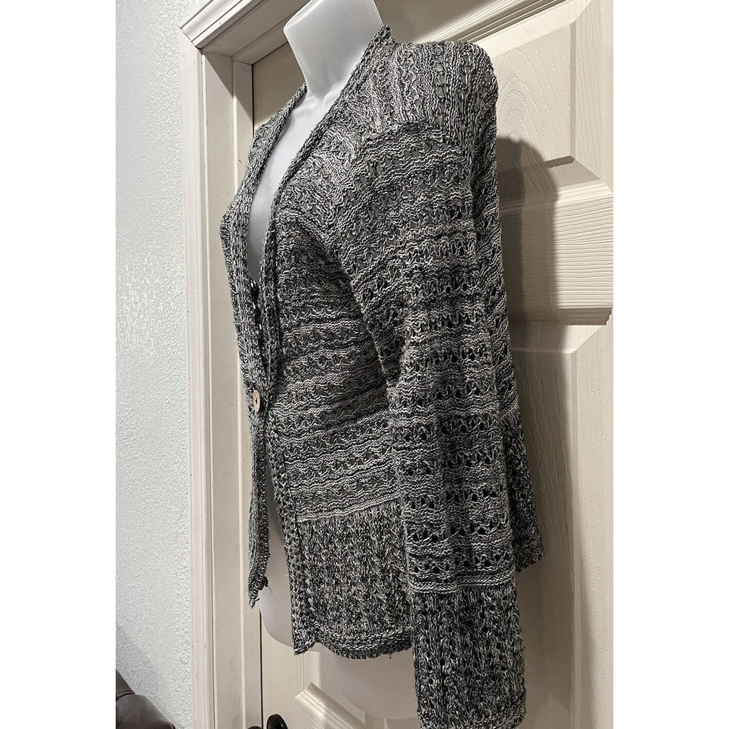 Kim Rogers Gray Textured Knit Cardigan One Button Closure Women's Size Large