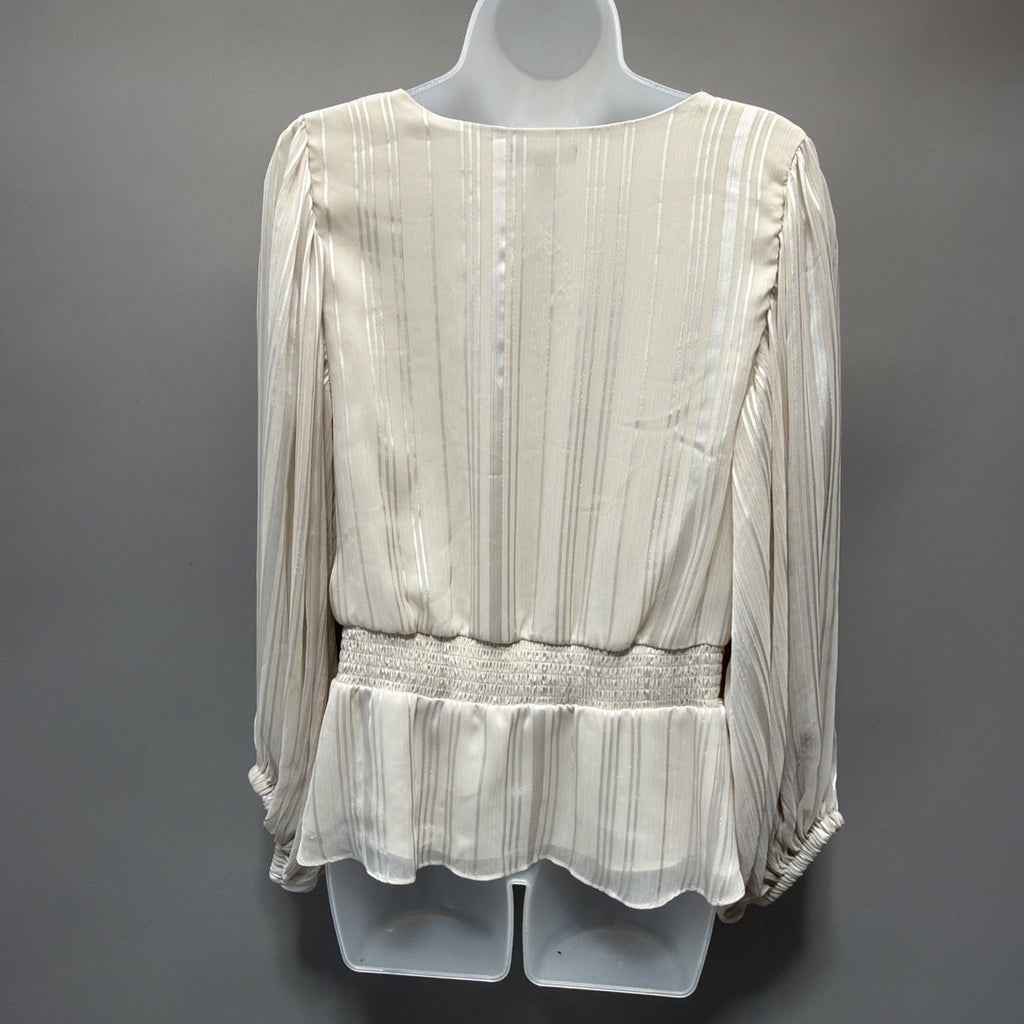 Express Women’s Smock Waist Blouse Size L Lined Beige Career Lagenlook Whimsy