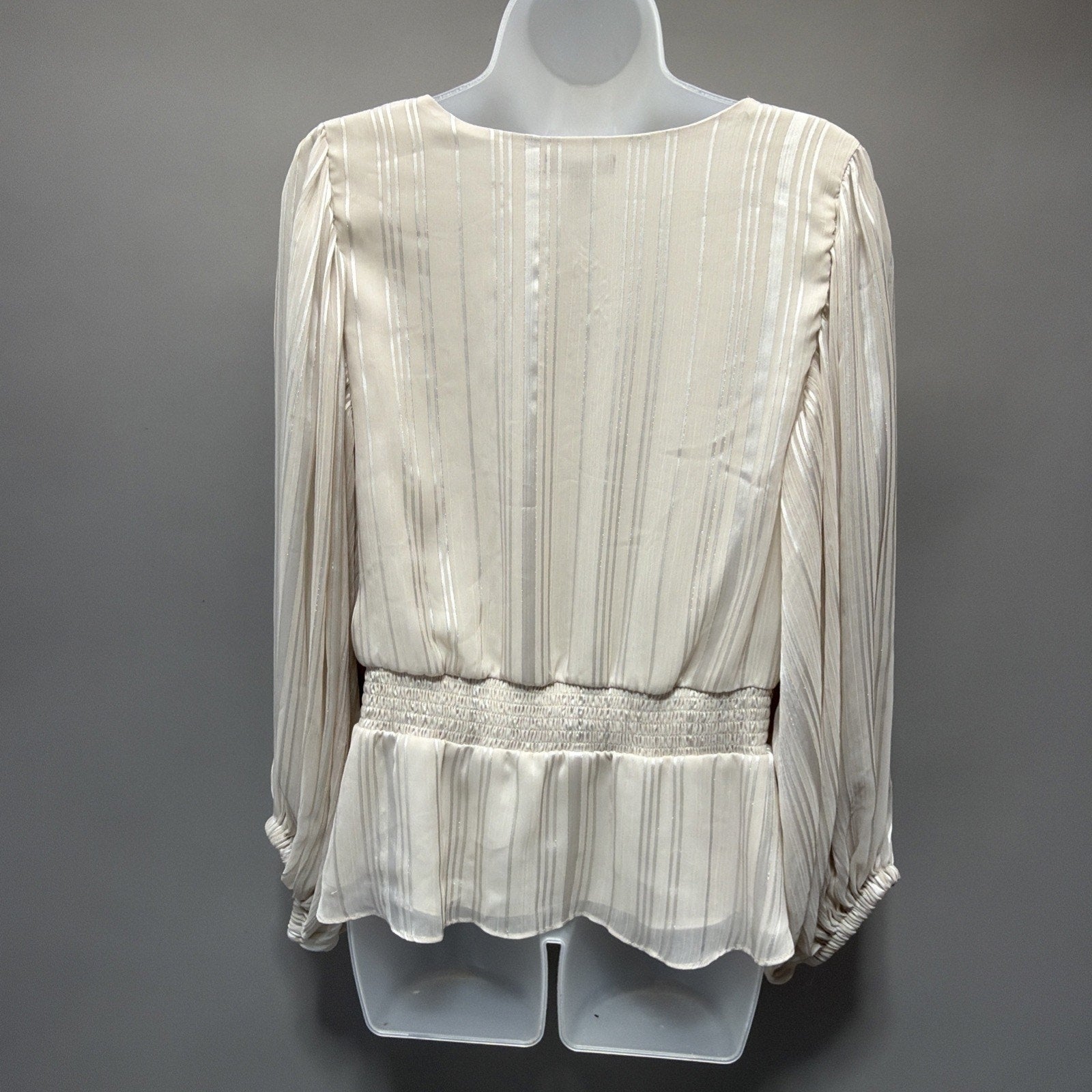 Express Women’s Smock Waist Blouse Size L Lined Beige Career Lagenlook Whimsy