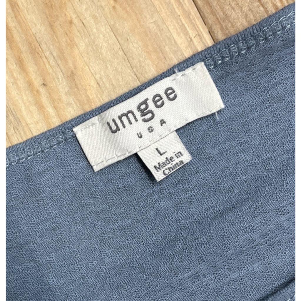 Umgee Denim Blue Waffle Knit Long Sleeve Batwing Casual Solid Top Women's Large
