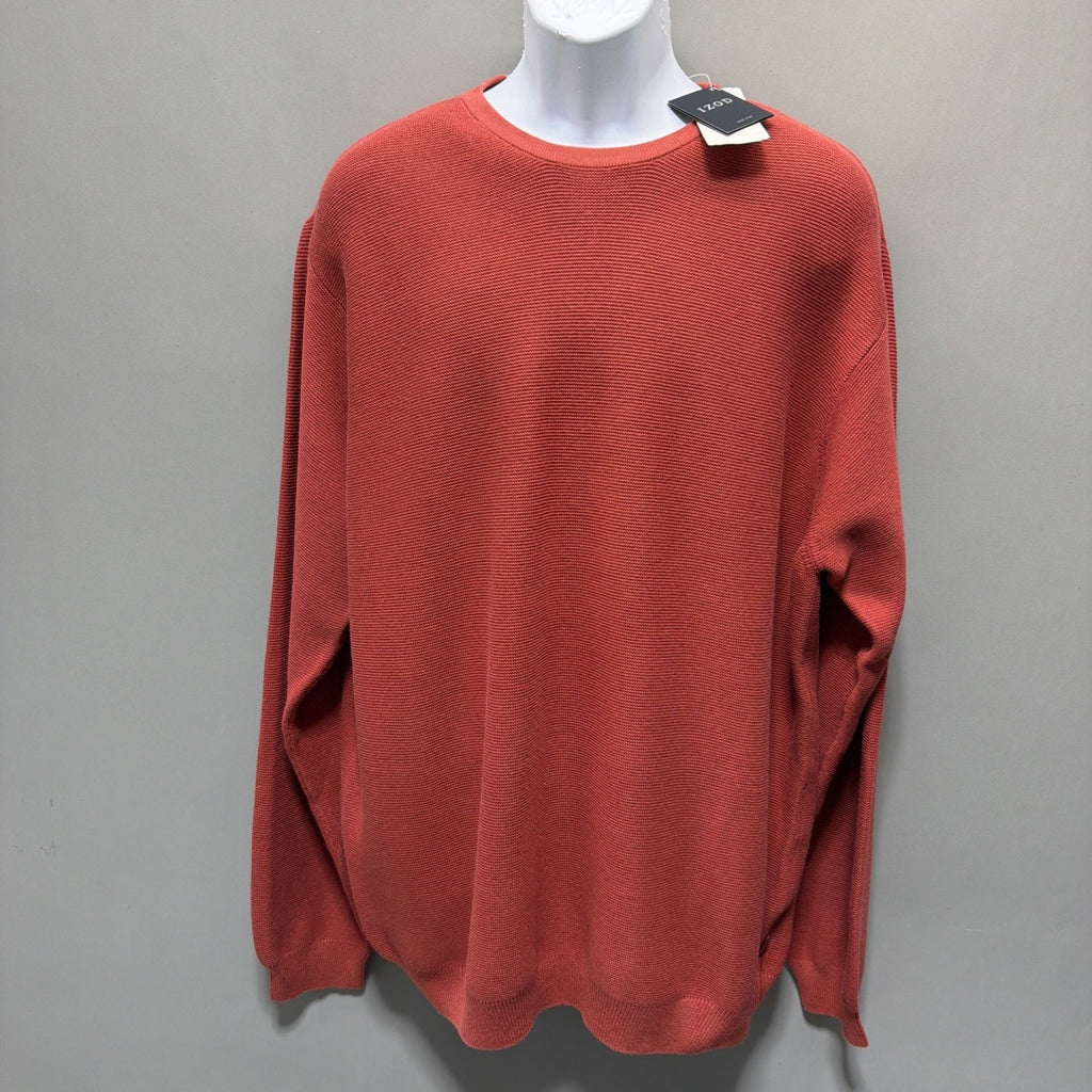 NWT IZOD Men’s XL Coral Orange 100% Cotton Textured Knit Crewneck Sweater