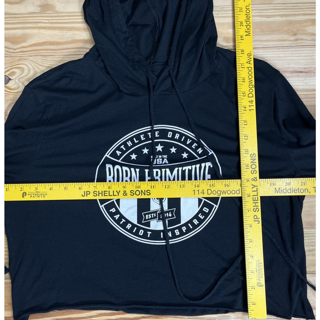 Born Primetime Women’s Black Cropped T Shirt Hoodie Size Large