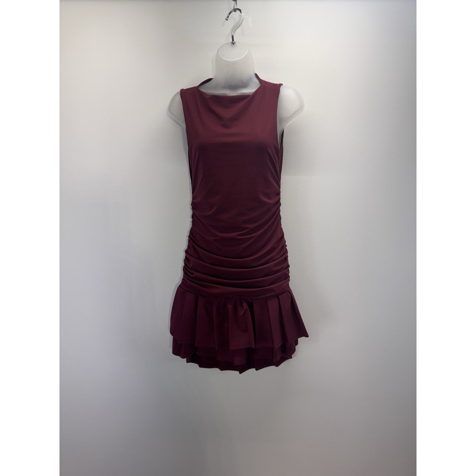 Shein Bae Curve Maroon Layered Ruffle Sleeveless Dress Women's Size Medium NWT