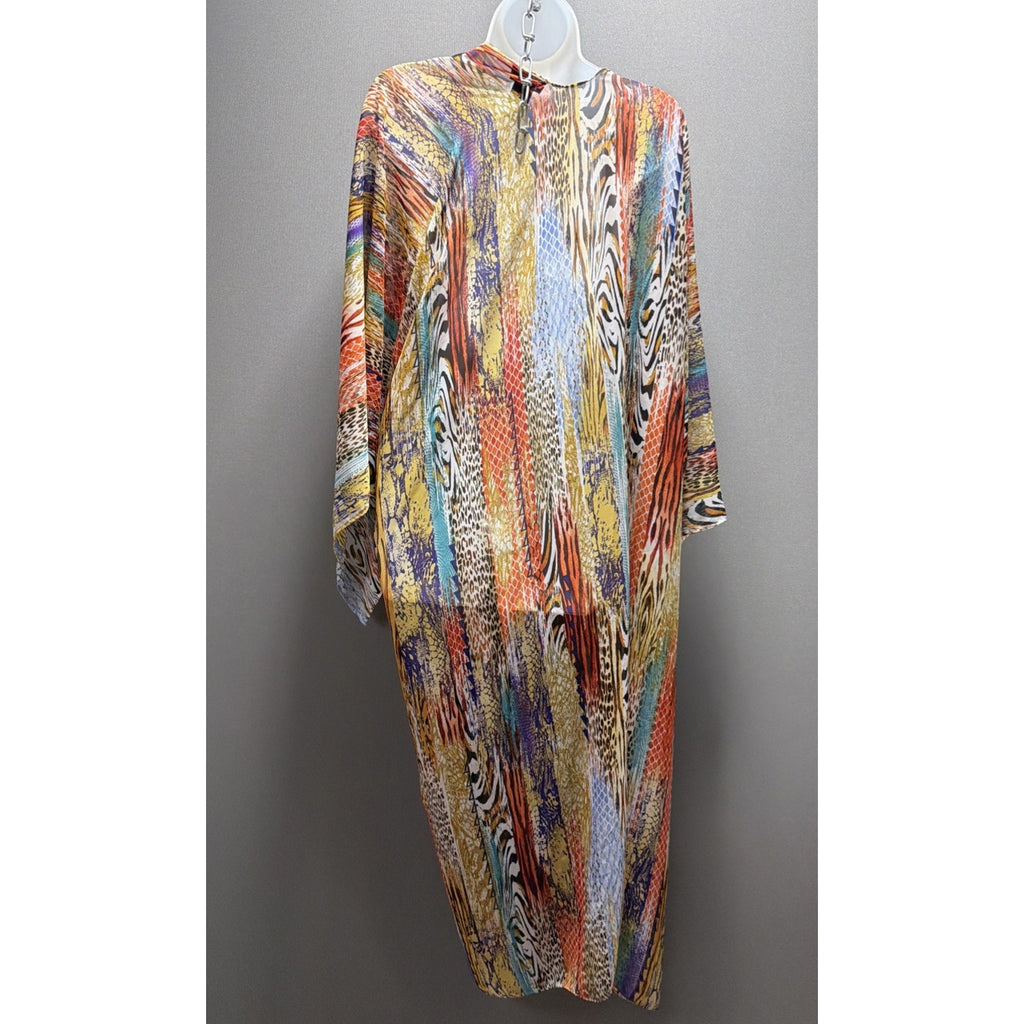 Kimono Open Front Mixed Animal Print Long Maxi Lightweight Boho Festival Sz M
