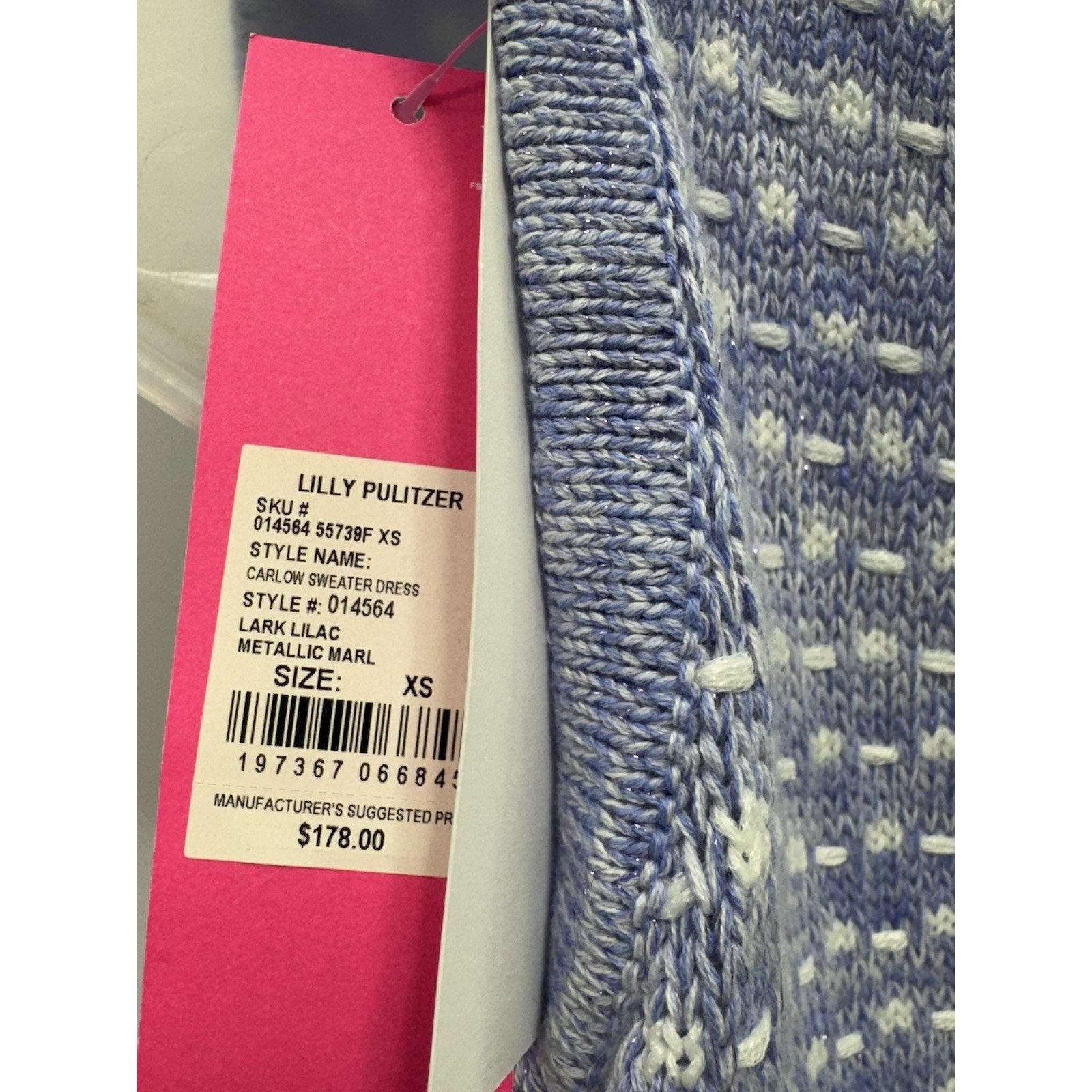 Lilly Pulitzer Carlow Sweater Dress Lark Lilac Metallic #014564 Women’s XS NWT