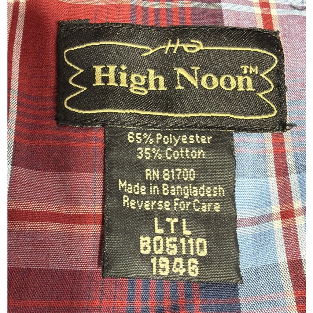 High Noon Western Shirt Mens Large Tall Red Blue Plaid Pearl Snap Long Sleeve