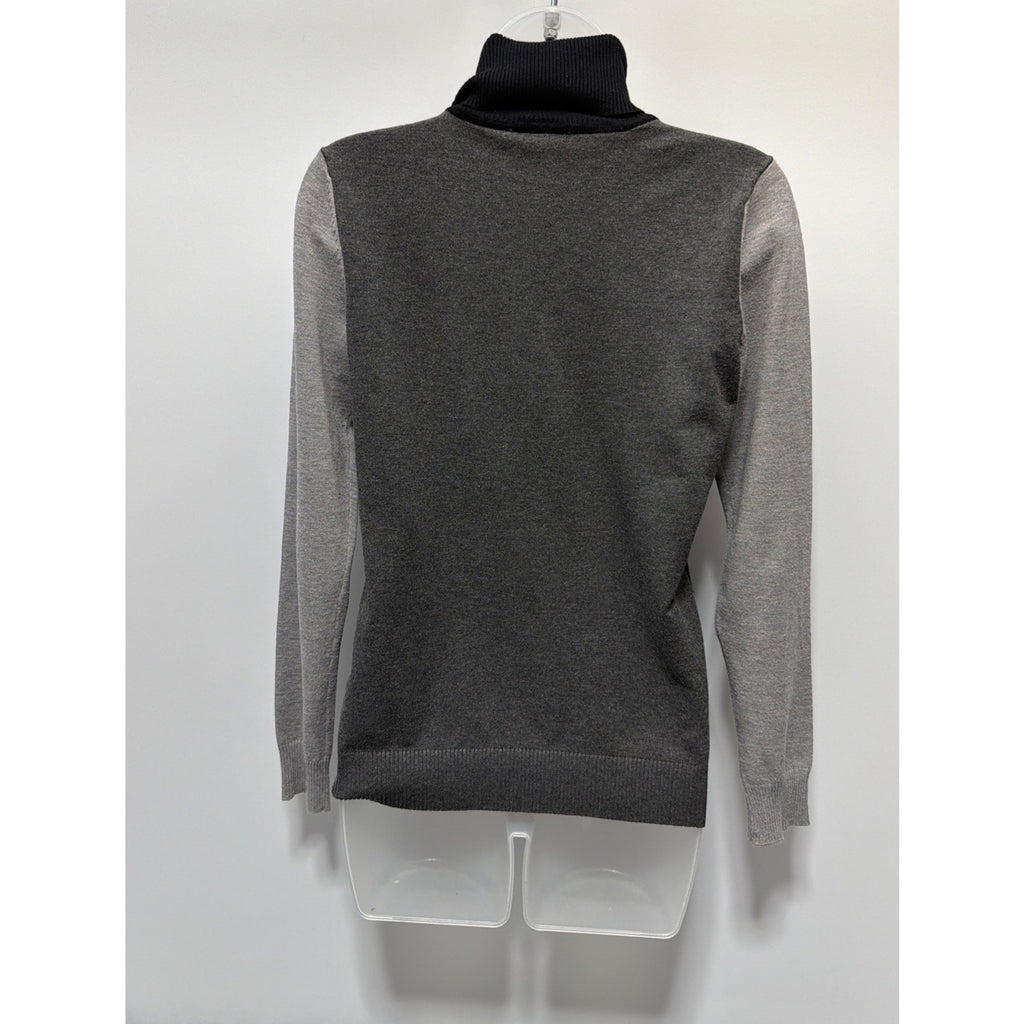 Calvin Klein Womens Gray Colorblock Contrast-Sleeve Turtleneck Sweater Sz S
