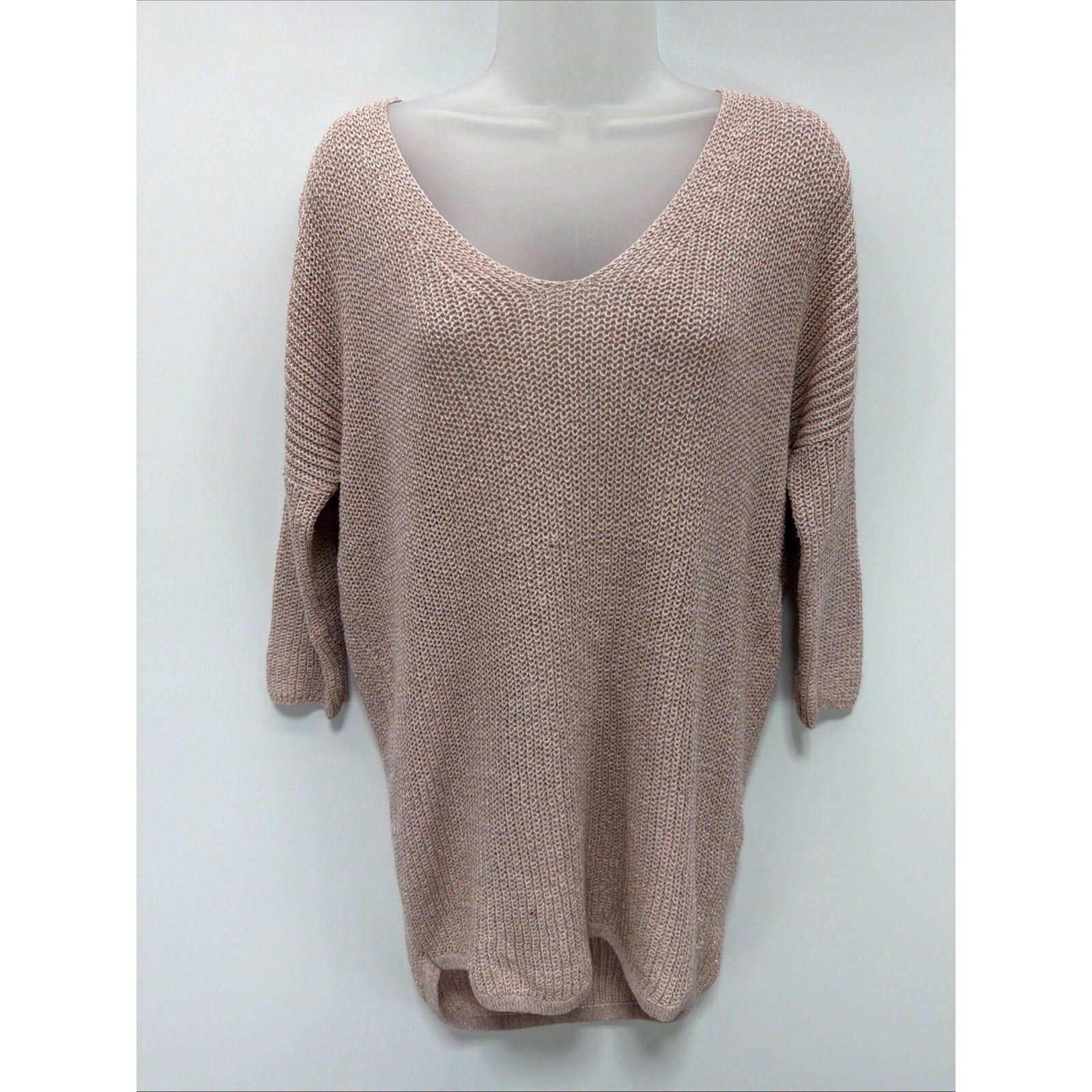 Express Marled Shimmer Pink Chunky Knit Dolman Sleeve Sweater Tunic Size XS