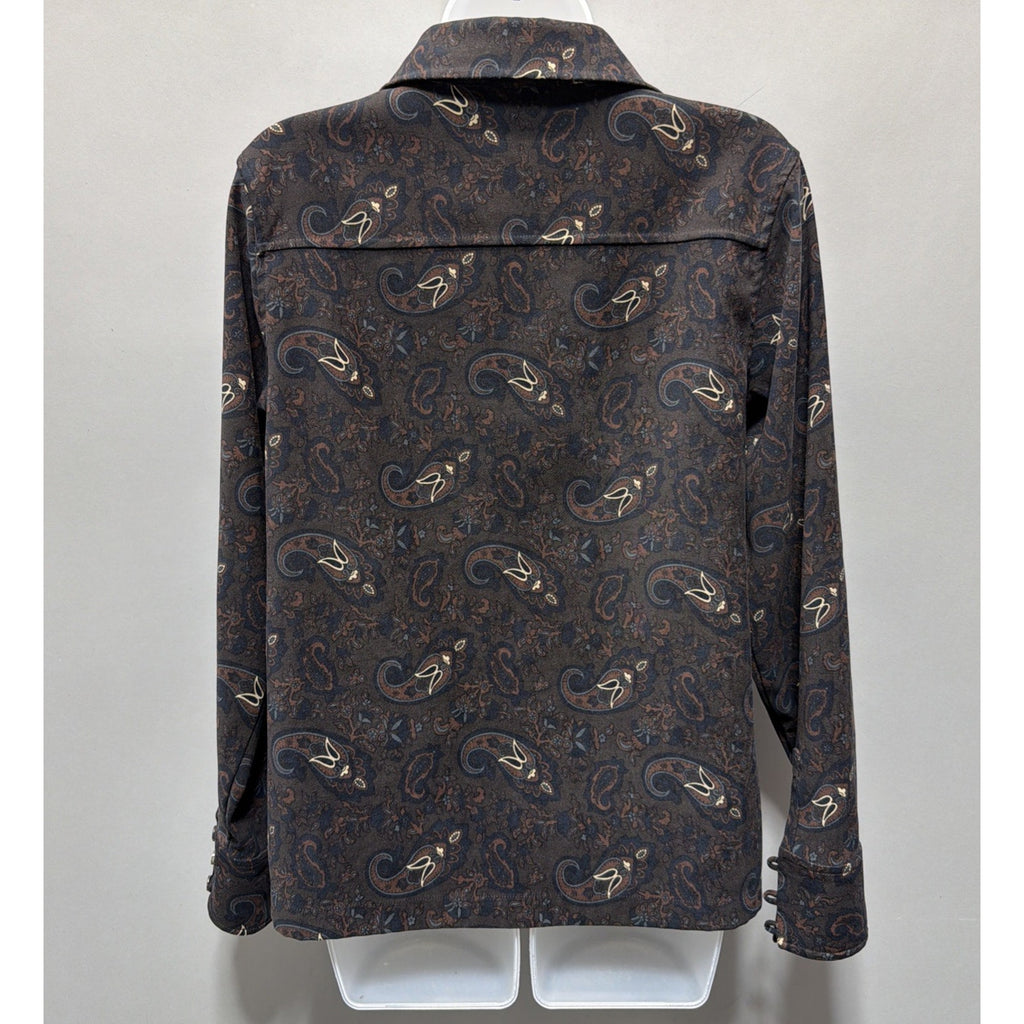Vintage La Cabana Brown Paisley Long Sleeve Button Up Shirt Women Size: M
