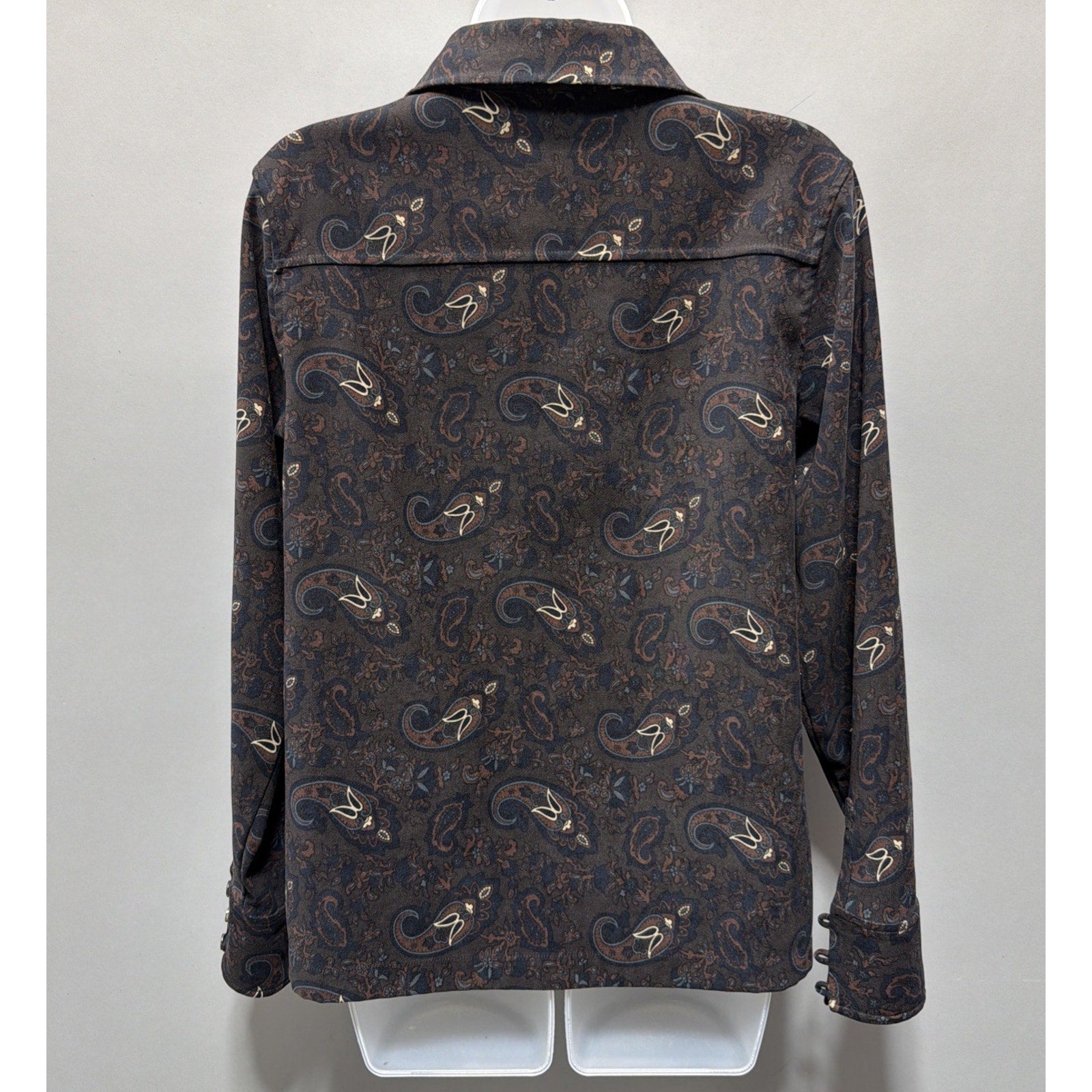 Vintage La Cabana Brown Paisley Long Sleeve Button Up Shirt Women Size: M