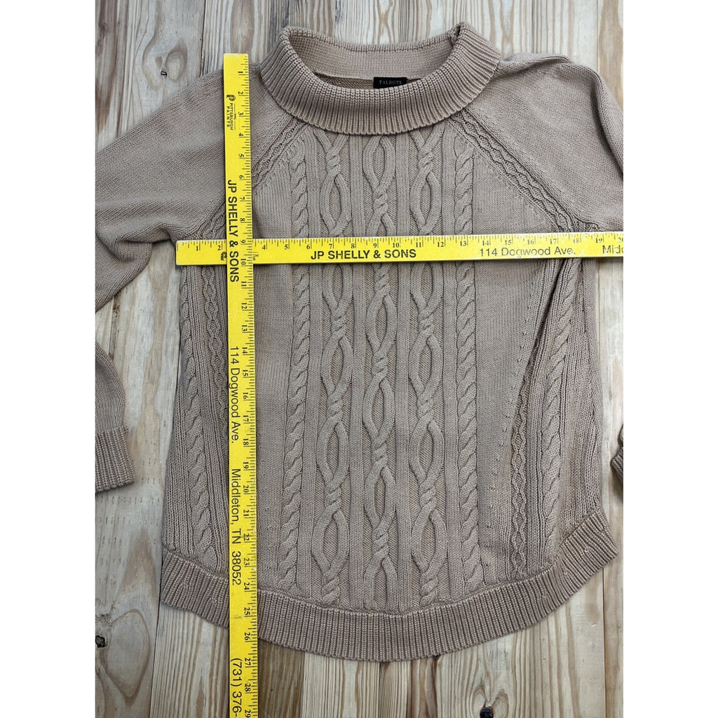 Talbots Women's Cable Knit Sweater Long Sleeve Tan Cotton Size L