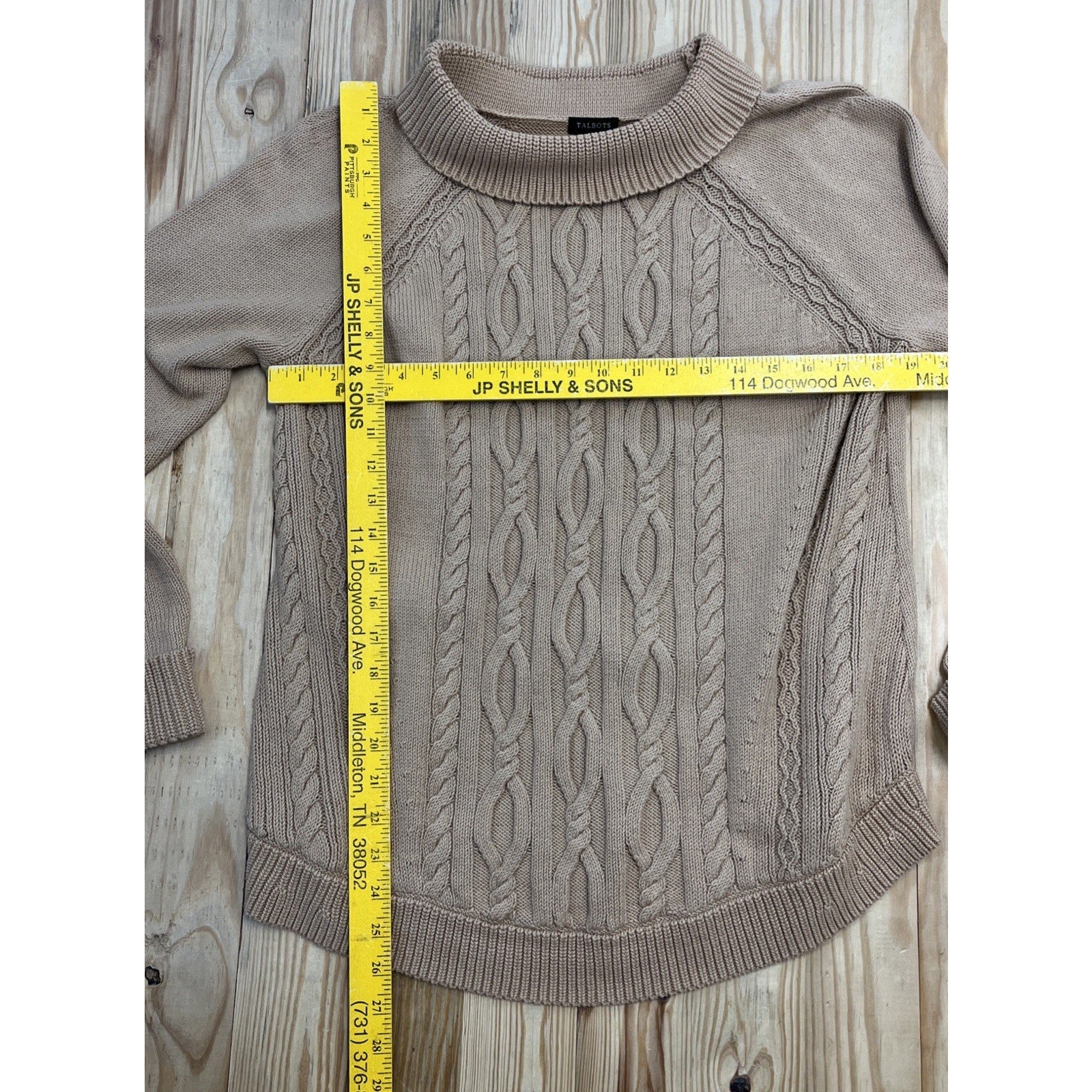 Talbots Women's Cable Knit Sweater Long Sleeve Tan Cotton Size L