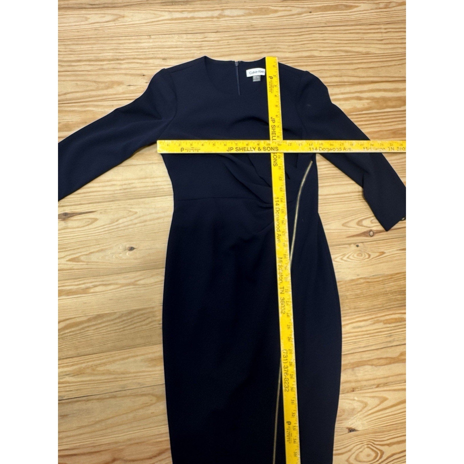 Calvin Klein Black Exposed Front Gold Tone Zipper Sheath Dress 3/4 sleeves 4P