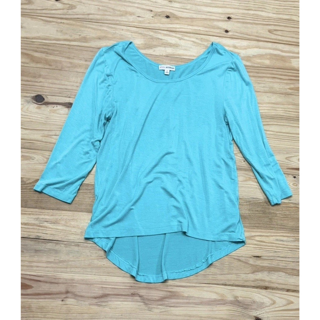 Zenana Light Teal Ladies Popover Shirt Top Size L Dolman 3/4 Sleeve Stretch